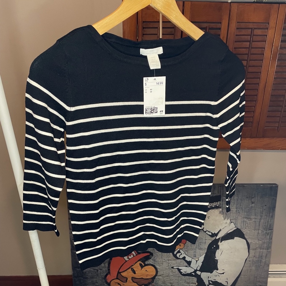 H&M Basics White Striped Shirt